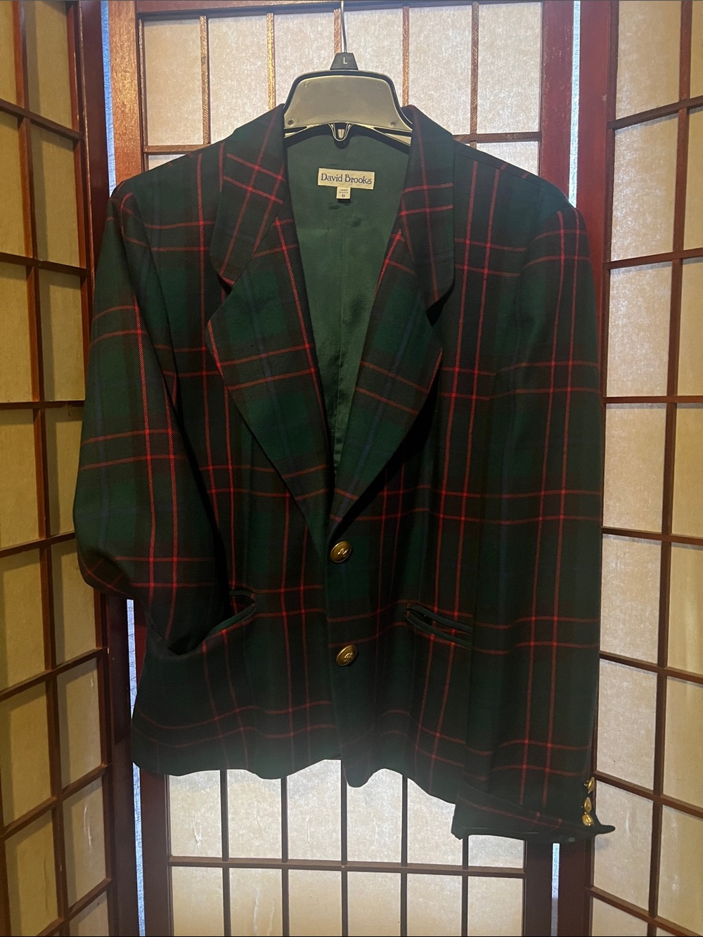 david brooks Green and Red Plaid Sport Coat